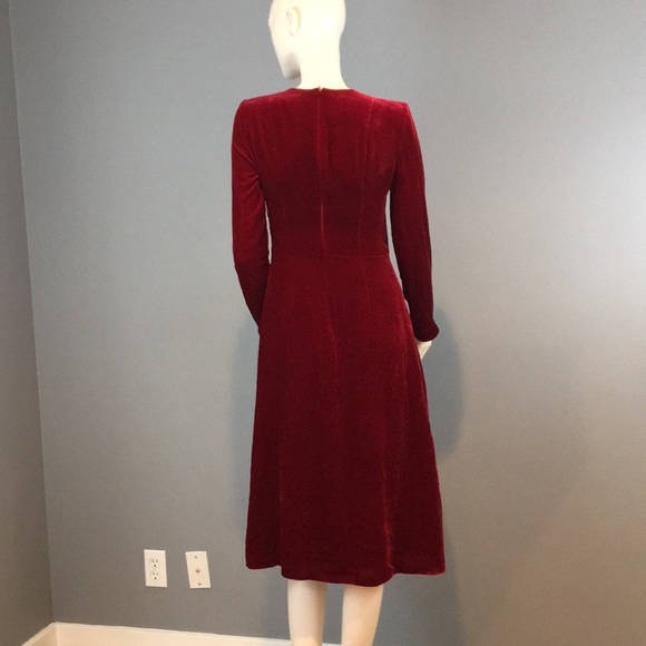 NWT Akris Punto Red Velvet V-Neck Midi Dress Sz 2 - Picture 7 of 16